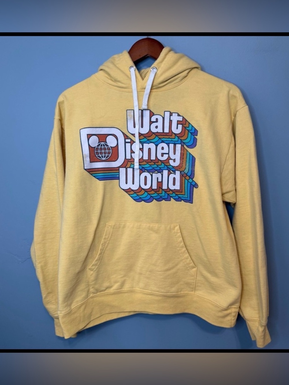 Walt Disney World Retro Stack Letter Hoodie Pullover for Adults Yellow. Medium